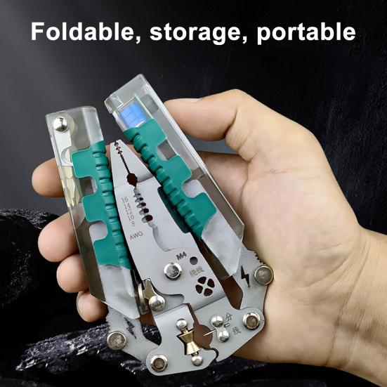 Foldable Wire Stripper Cable Cutter with Voltage Detector Ergonomic Design Electrical Pliers Multifunctional Wire Stripping Pliers