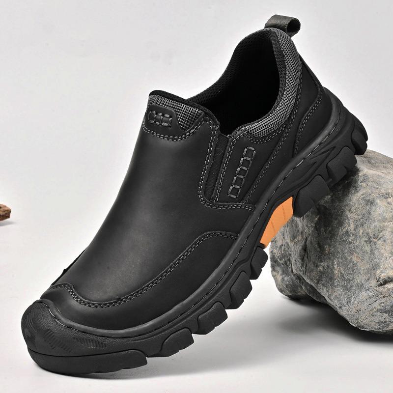 Chaussures de randonnée d'extérieur à plateforme en caoutchouc pour hommes, chaussures en cuir décontractées antidérapantes résistantes à l'usure