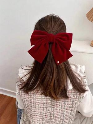 1 Damen Vintage Französischer Samt Große Schleife Imitationsperle Zarte Mode Stil Top Clip Haarnadel Hinterkopf Alles Haarspange