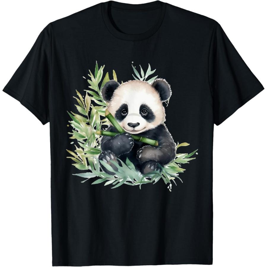 Watercolor Panda T-Shirt, Small, Black XXXXXL чёрный