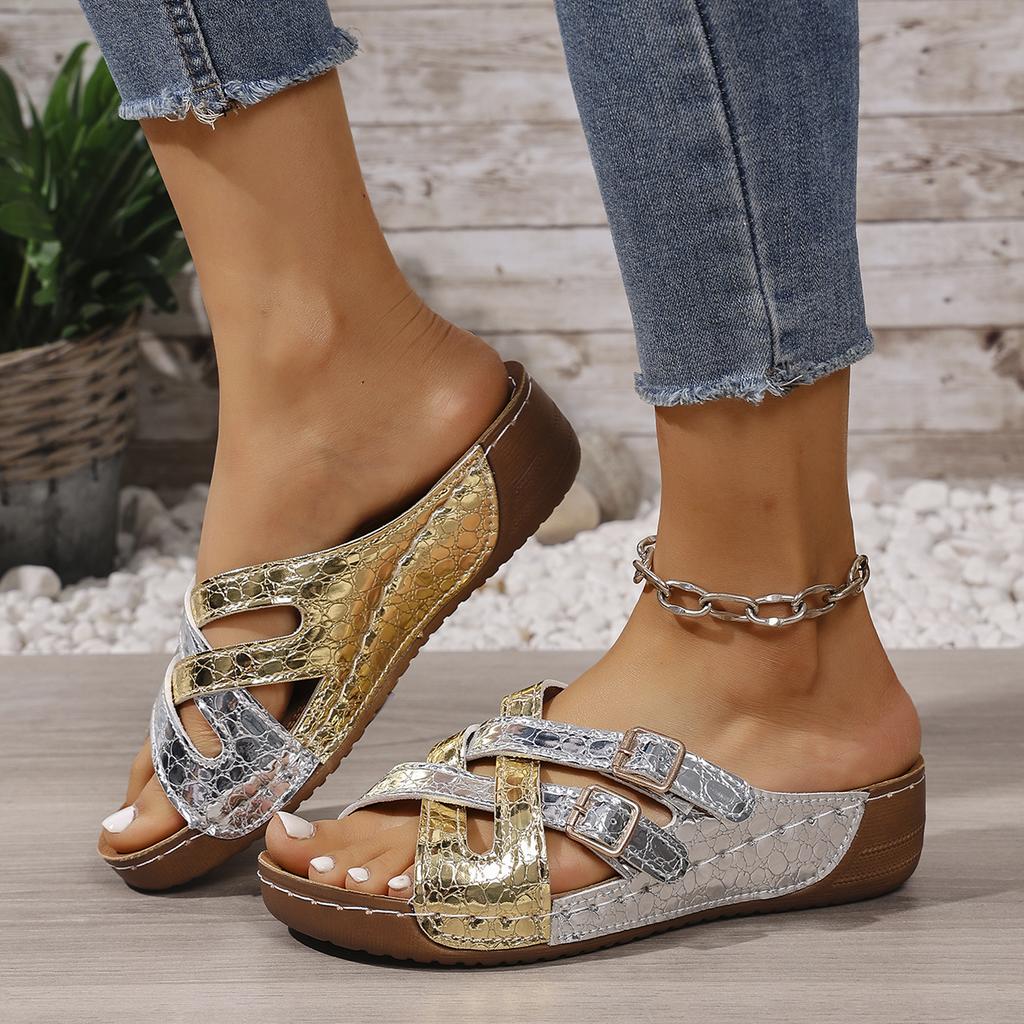 Fashion Women Slippers Large Size Flat Casual Slippers Cross Thin Strap Solid Color Shoes Leisure Style Platform Sandals Slides Women