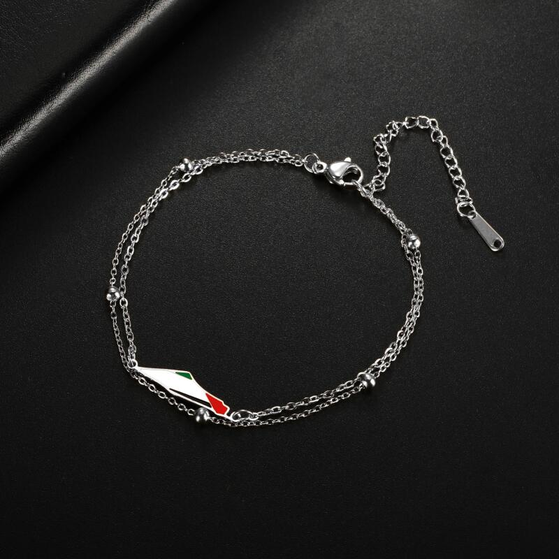 Verstellbares Kettenarmband, zweilagiges Edelstahl-Armreif mit geometrischem Anhänger - Schiebeschließe, Unisex-Schmuck, 15-19 cm, Gold-/Silberfarben