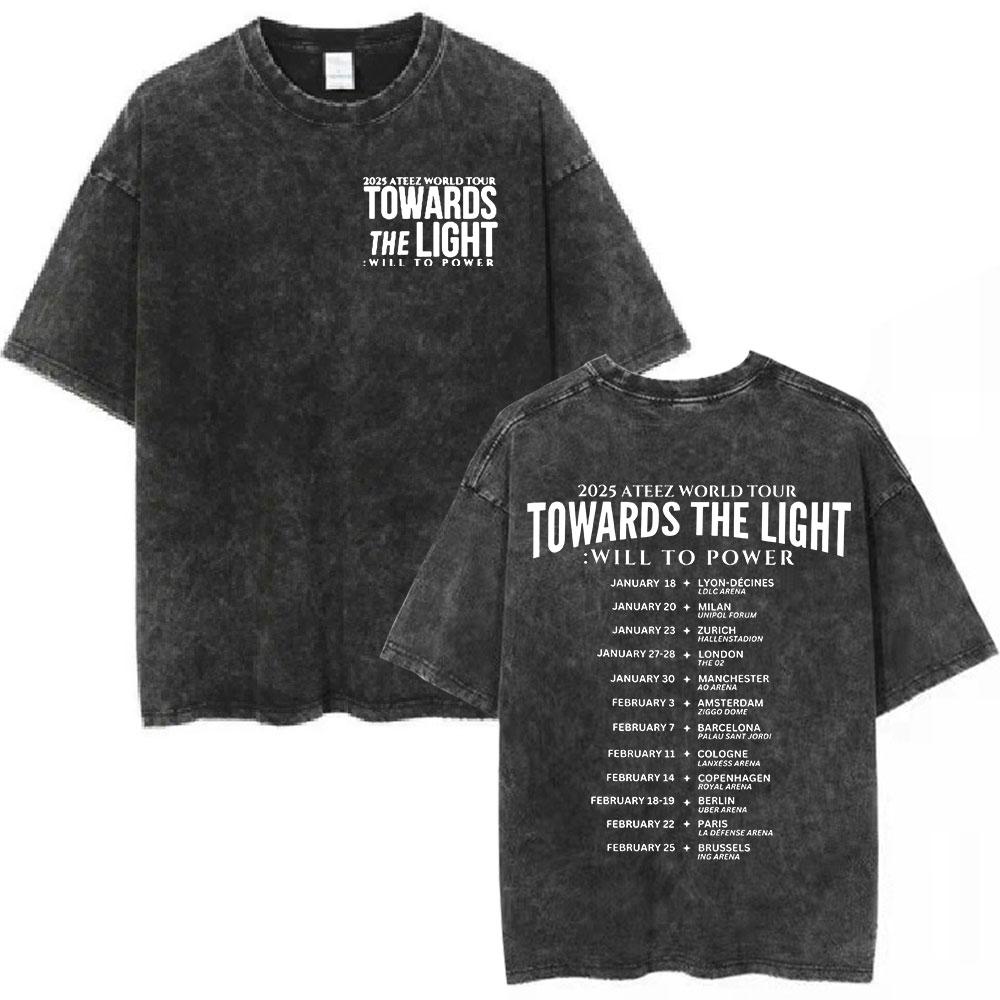 Ateez 2025 World Tour in Your Fantasy Tour Cherry Vintage Washed T Shirt Korean Kpop Fashion T-shirt Men's Women Cotton T-shirts
