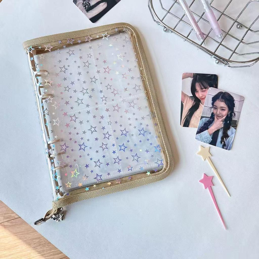 Ins Style A5 Laser Star 6-Hole PVC Loose-Leaf Zipper Binder: Planner, Photo Album, Card & Jewelry Storage