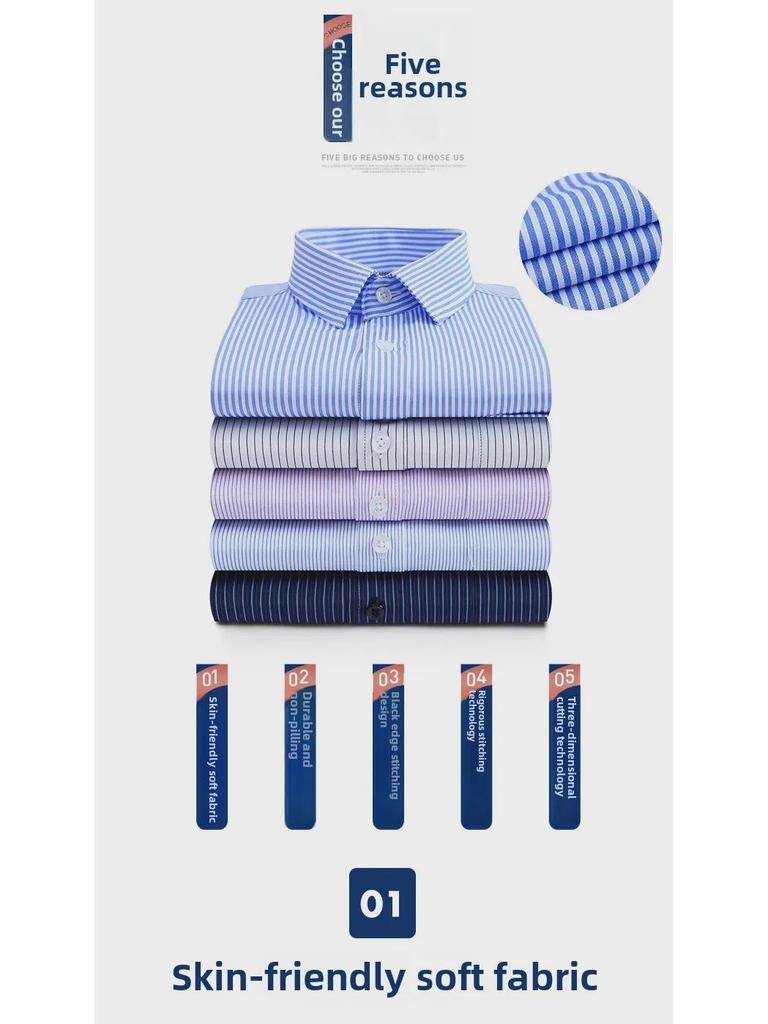 Men's Blue & White Striped Long-Sleeve Shirt - Spring/Summer Professional & Trendy Business Casual Wear