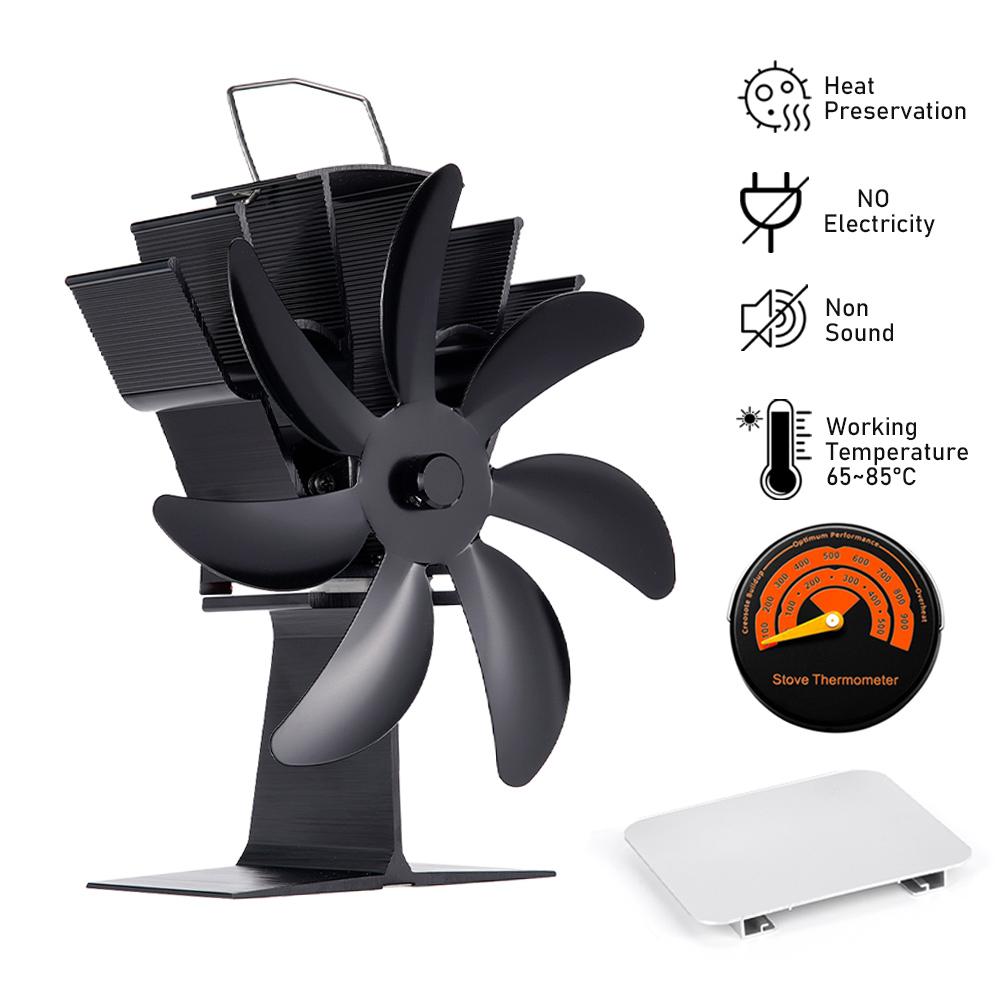 7-Blade Furnace Fan Thermal Fireplace Fan Standing No Electricity Wireless Low-Noise Wood Burner Aluminum Alloy Ecological Fan