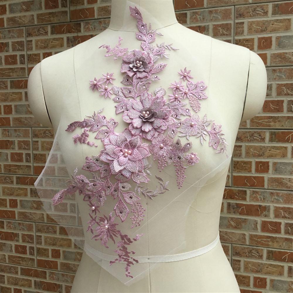 3D Flower Embroidered Lace Applique Sewing Flower Fabric Collar Patch For Wedding Party Gown Bridal Dress Clothes DIY Crafts