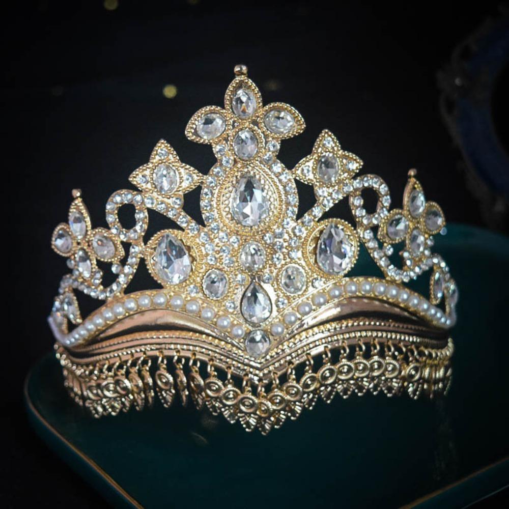 

Shiny Princess Hair Tiara Metal Ethnic Dance Crown Luxury Baroque Crown Women Style 2