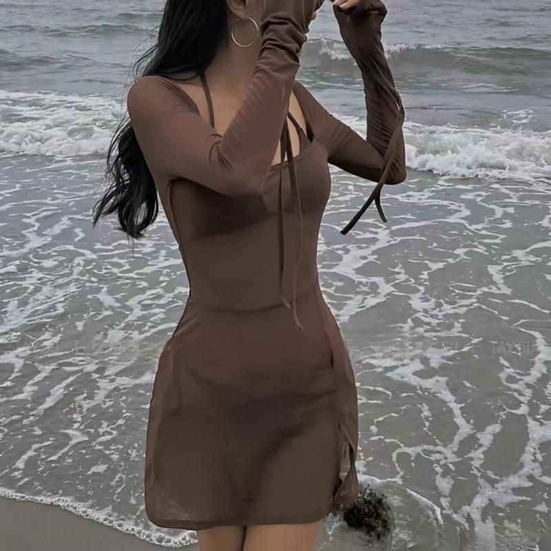 Retro Tummy Control Mesh Cover-up Bikini Set for Women - European & American Style