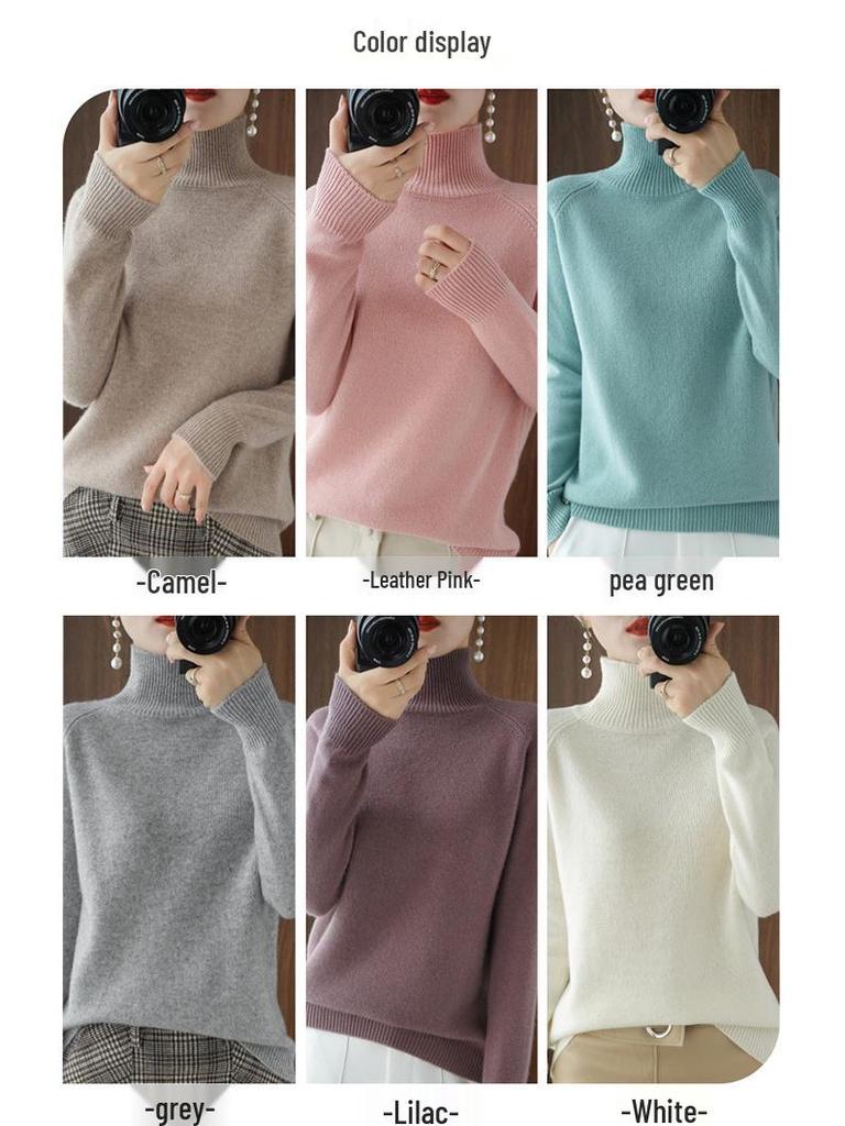 Dámský volný pletený svetr s vysokým límcem ve velkých velikostech - Dlouhý rukáv, korejský styl pro podzim a zimu