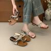 Holiday style! With skirt silver metal toe slippers women summer wear socialite thick heel French beach cool slippers