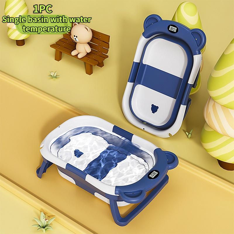 Real-time Temperature Silicone Baby Take A Bath Bathtub Non-Slip Foot Bath Bucket Folding Bathroom with Temperature Sensing