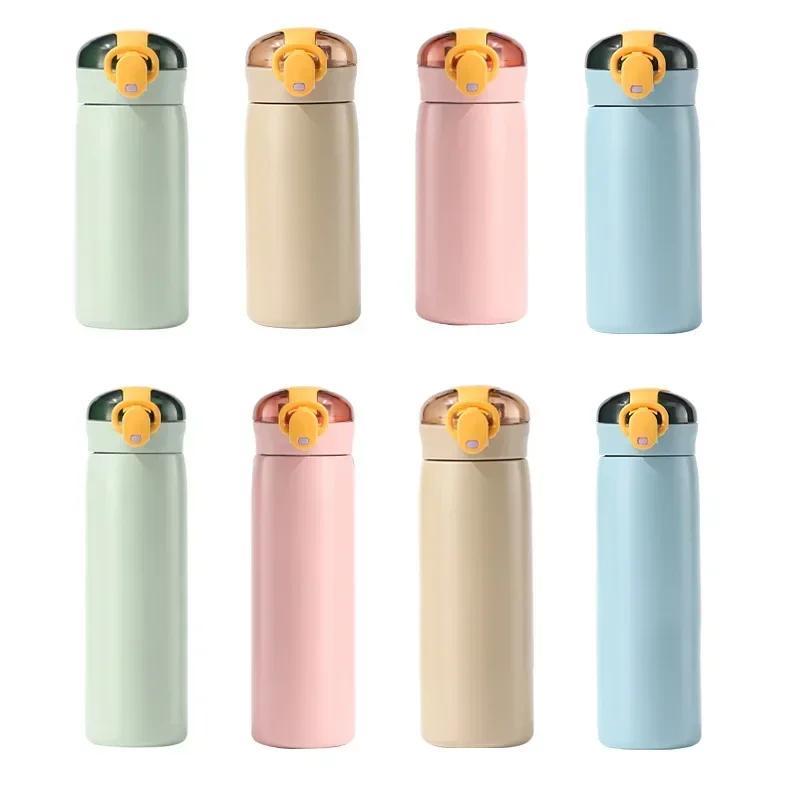 Kids Thermos Mug With Straw Stainless Steel Cartoon Vacuum Flasks Children Thermal Water Bottle Tumbler Insulated Cups Drinkware