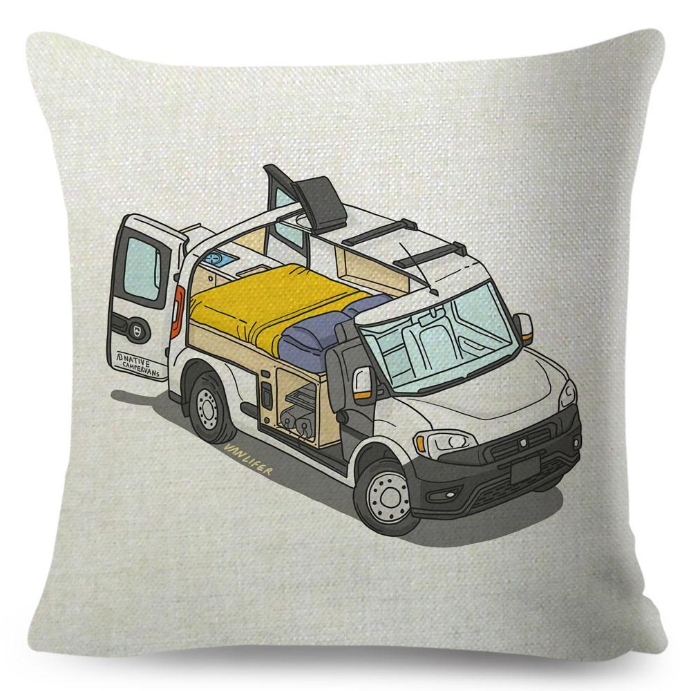 Van Life Pillow Case Decor Cartoon Camper House Travel Car Cushion Cover for Sofa Home Children Room Vanlife Pillowcase 45x45cm