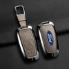 Metal Leather Car Smart Key Case Protect Shell For Ford Explorer Edge Escape Bronco F-150 Mustang Focus MK4 Kuga Taurus Sticker RM9