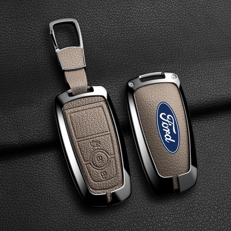 Metal Leather Car Smart Key Case Protect Shell For Ford Explorer Edge Escape Bronco F-150 Mustang Focus MK4 Kuga Taurus Sticker RM9