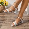 Moda 2025 Sandálias Femininas de Fivela de Moda Sandálias Femininas de Salto Alto de Verão Cor Sólida Bico Redondo Sandálias Elegantes Confortáveis