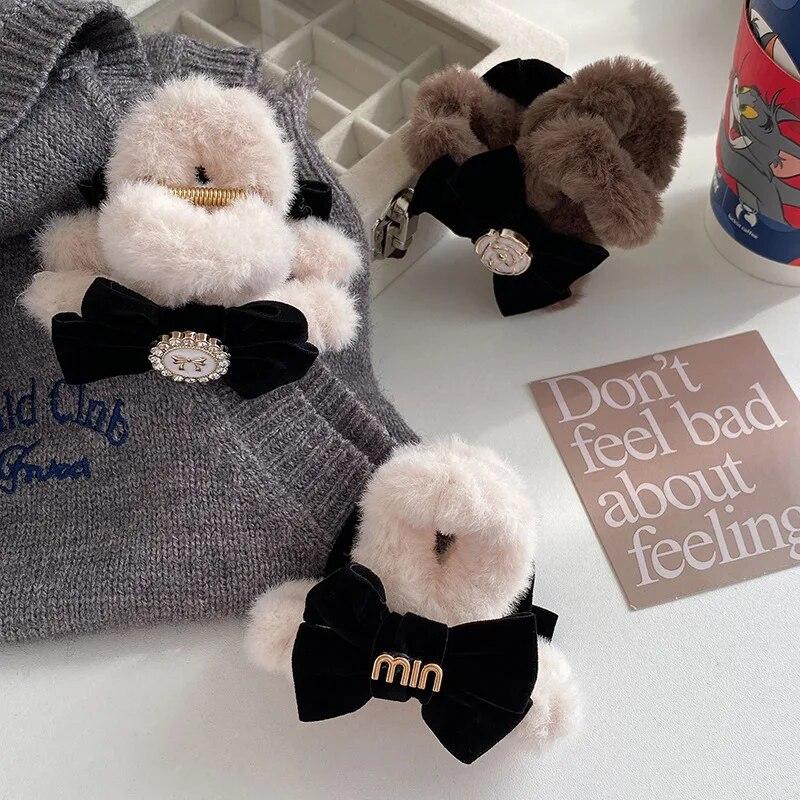 Sweet Bowknot Plush Hair Claw Clip New Classic Small Hair Clips Barrettes Hairgrips Headdress For Female Winter Hair Accessories