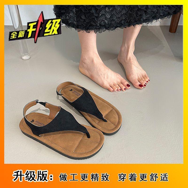 With skirt one-word strap Roman shoes toe beach shoes 2025 summer new beautiful herringbone sandals women's outer wear