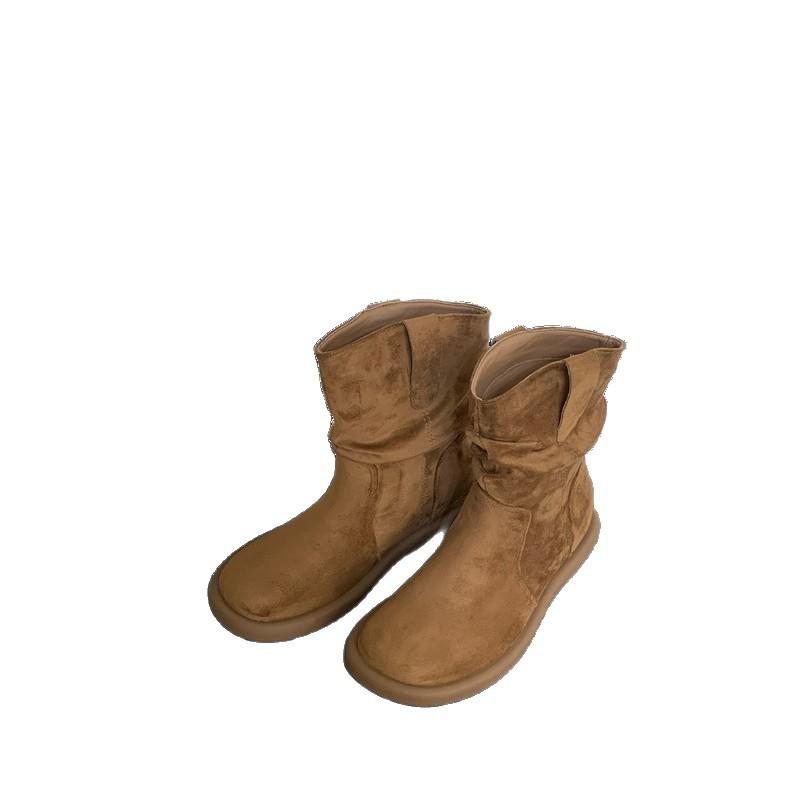 2025 autumn new retro versatile flat-bottomed western short boots lazy wind sleeve round head stacking boots