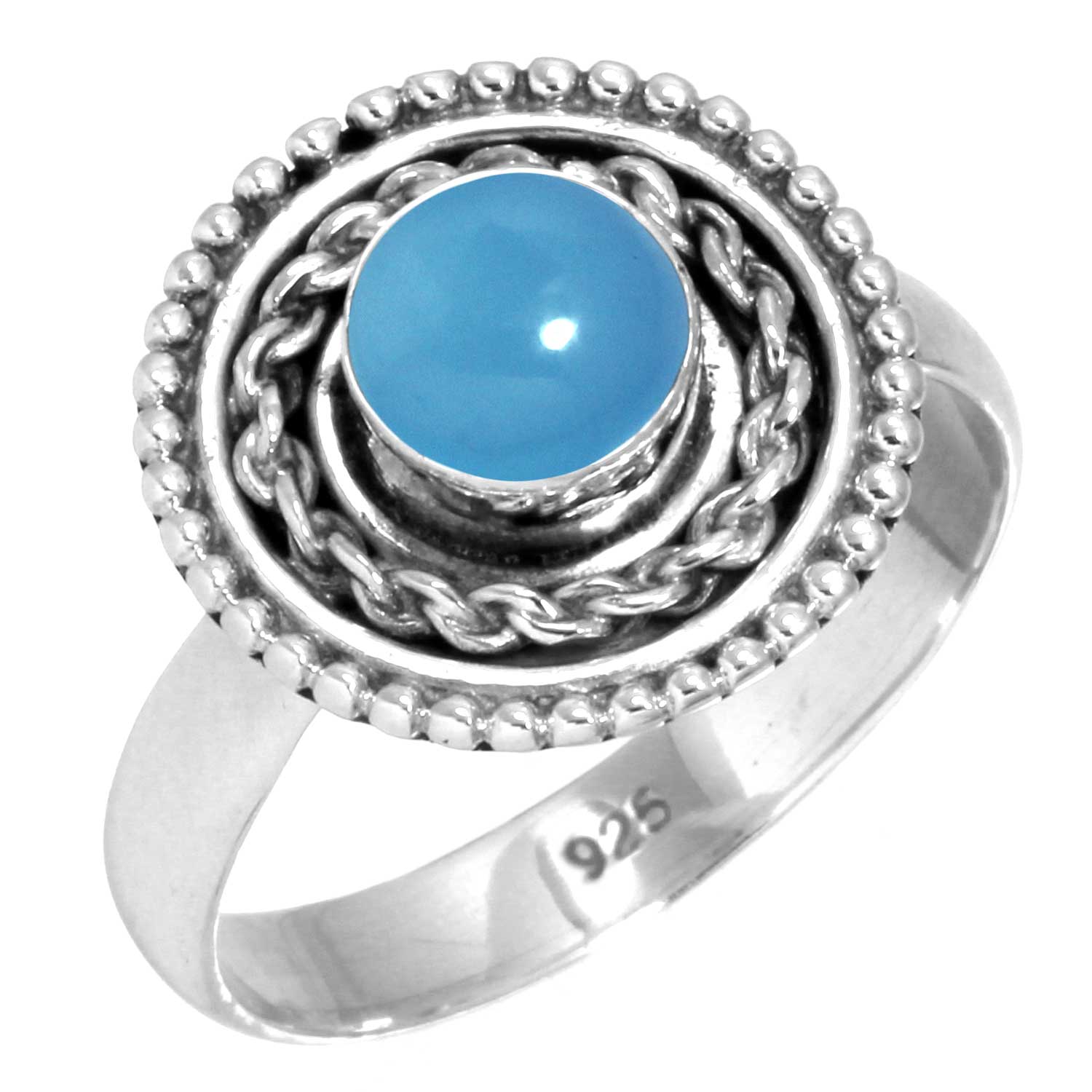 

Кольцо из стерлингового серебра 925 пробы Женское с драгоценным камнем Ручная работа Ювелирные изделия Пасхальный подарок Аквамарин Халцедон Раковина Абалон Голубой Солнечный камень Лабрадорит Пренит Мода 7.5