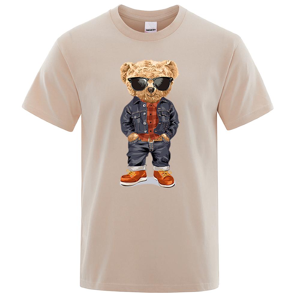 Cowboy Ted Bear With Hands In Pockets Men T Shirts Loose Summer Streetwear Casual Tee Clothes T-Shirts Cotton Breathable Tops