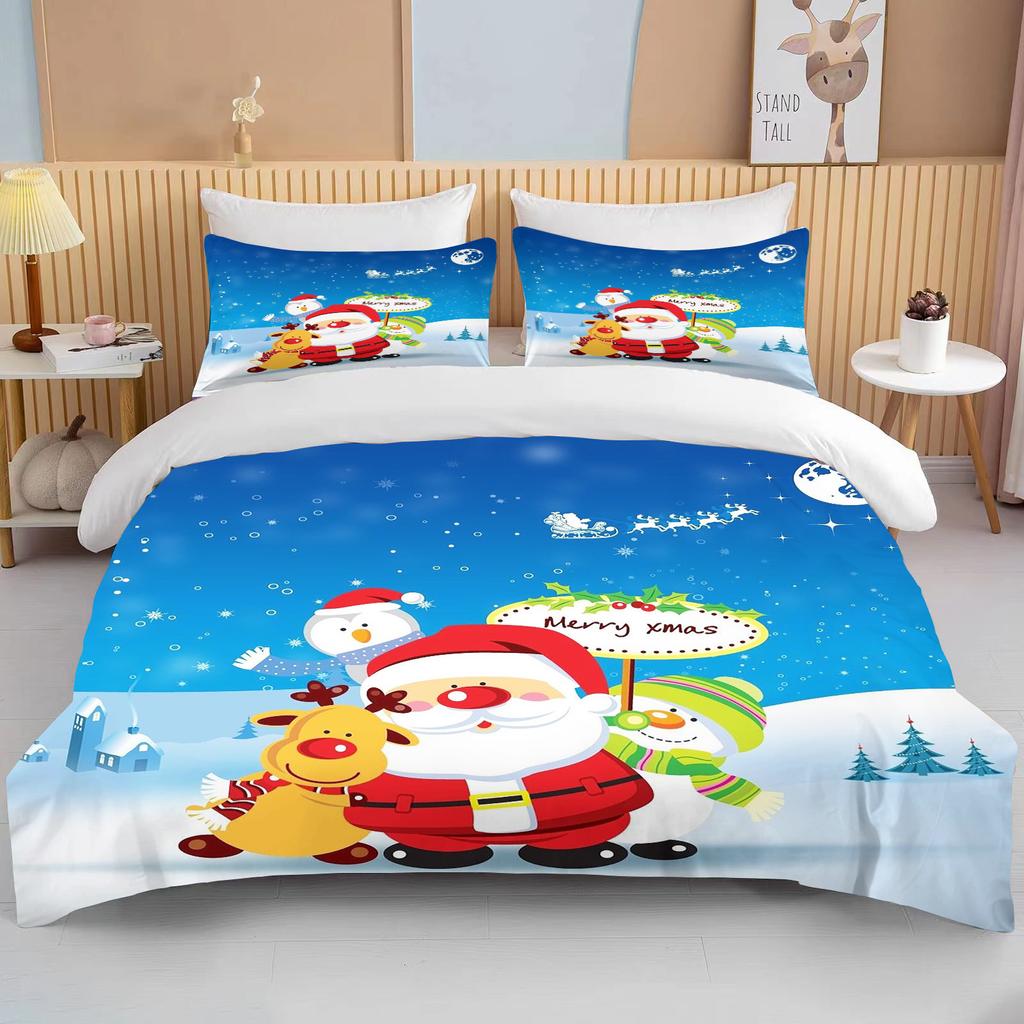 Christmas Duvet Cover Single Twin For Boy Girl Cartoon Snowman Santa Claus Blue Bedding Set Polyester Christmas Tree Quilt Cover