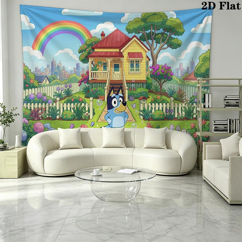 Bluey Wall Tapestry Aesthetic Wall Hanging Printed Fabric Blanket Decorative Tapestries for Bedroom Living Room Home Decor