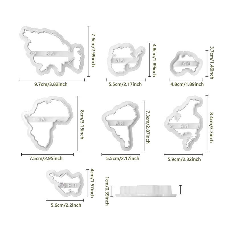 Sedm kontinentů Tvar Vykrajovátka na sušenky 3D Plastová Mapa světa Forma na sušenky Razítko na sušenky DIY Fondánová forma na dort Pečicí nástroj na cukroví