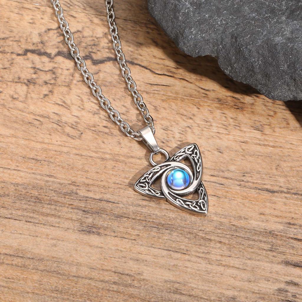 Vnox Turquoise Stone Celtic Knot Pendant Necklaces for Men Women, Stainless Steel Silver Color 50cm 60cm O-chain Jewelry Gifts