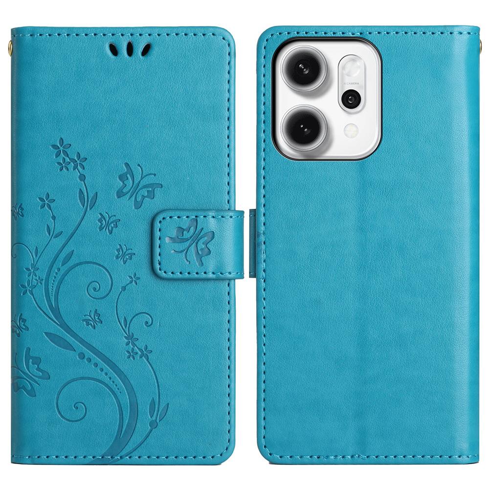 For Oppo Reno14 Pro 5G (Global)/Reno13 Pro 5G Leather Wallet Case Butterfly Flower Imprint Phone Cover with Strap