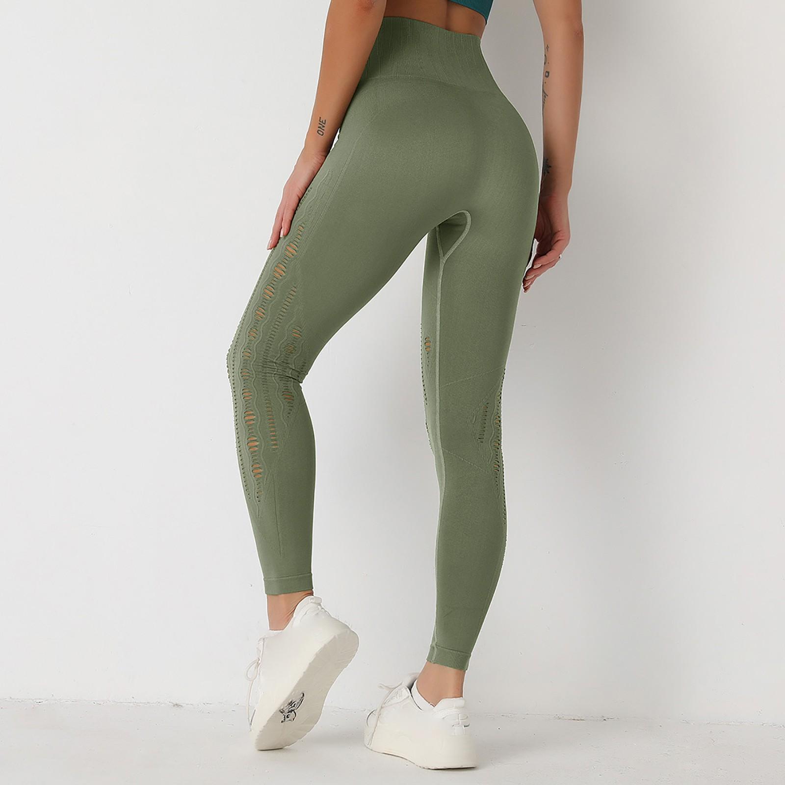 

Жіночі безшовні трикотажні штани для йоги з високою талією, що обтягують стегна S армія зелений колір