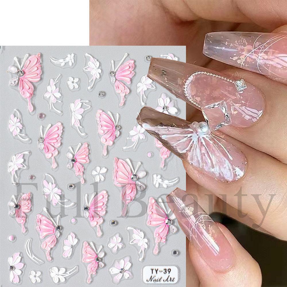 Nail Art Sticker Relief 5D Soft Glue Three-Dimensional Ice Transparent Butterfly Gradual Change Ice Flower Small Flower Adhesive Nail Sticker