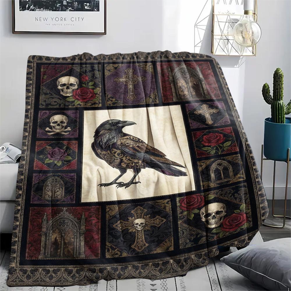 Flaneldecke mit Krähenmuster, Hohe Qualität, Bequem für alle Jahreszeiten, Heimdekoration, Wärme und Komfort, Perfekt für Weihnachtsgeschenke49