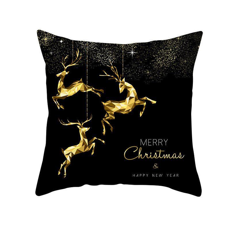 18" Merry Christmas Cushion Cover Home Decor Xmas Throw Pillow Case Gold Black