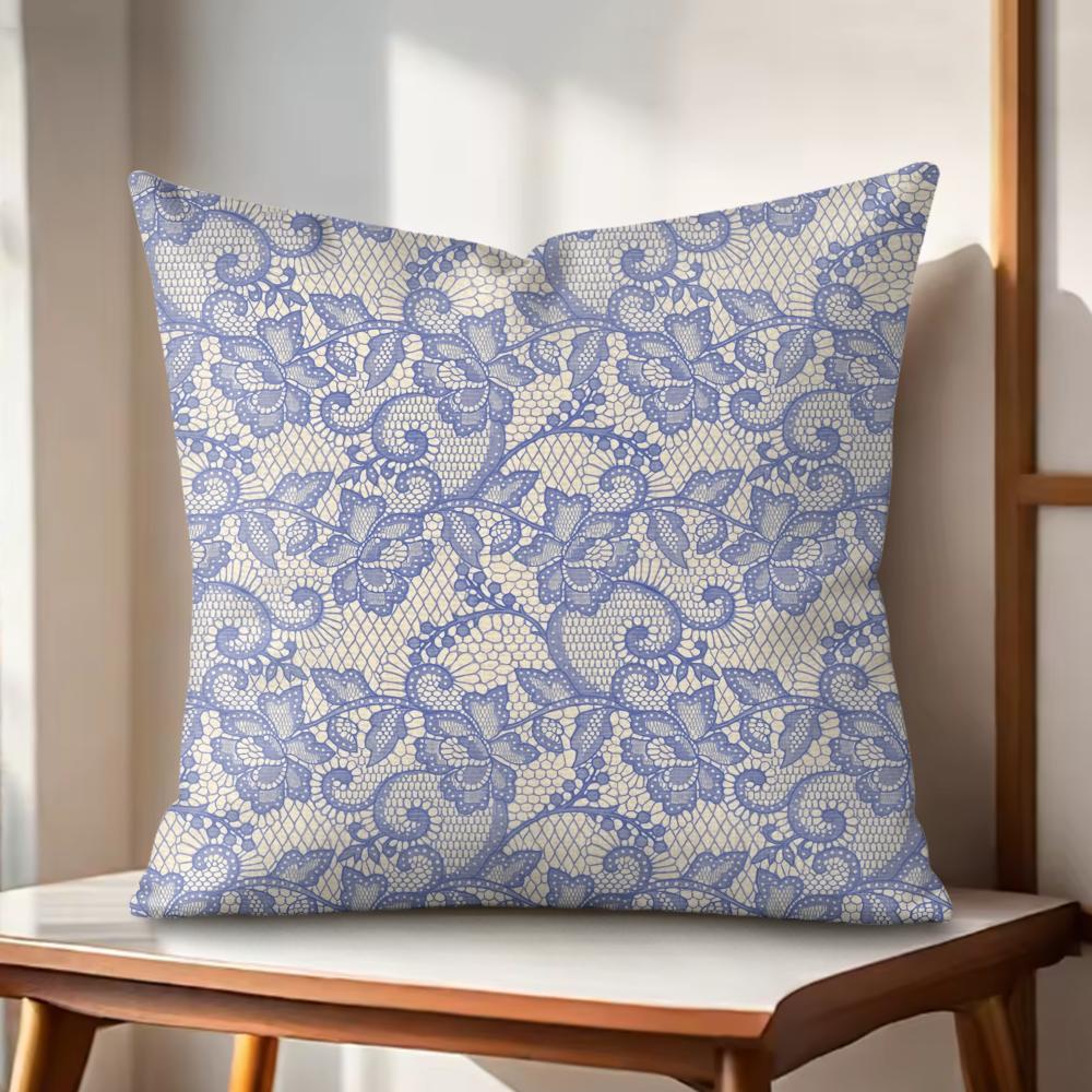 Lace Flower Cushion Cover Natural Linen Organic Fabric DoubleSided Printing Couch Pillow Covers Home Decor