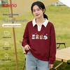 Baleno Women's Polo Collar Cartoon Print Loose Sweatshirt