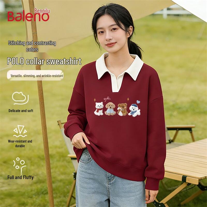 

Baleno Women s Polo Collar Cartoon Print Loose Sweatshirt S