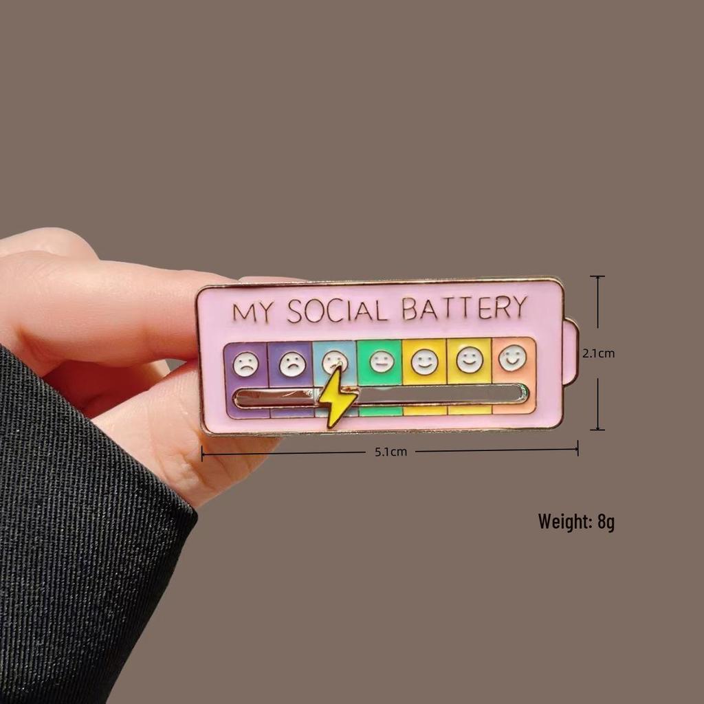 Unisex Mood Energy Brooch: Sliding Metal Badge for Social Expression