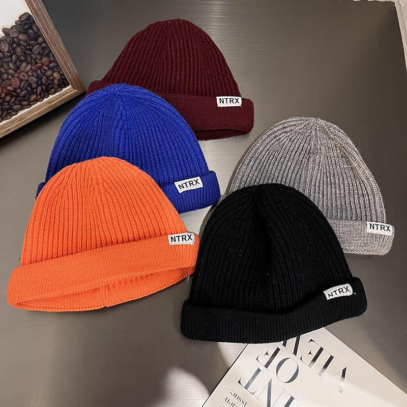 Letter Ntrx Trendy Pattern Solid Color Knitted Cap For Cold Weather Fashion