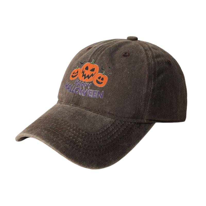 

Unisex Halloween Pumpkin Baseball Cap Vintage Distressed Washed Cotton Snapback Autumn Outdoor Sun Visor Hat Casquette Gorras Adjustable коричневый