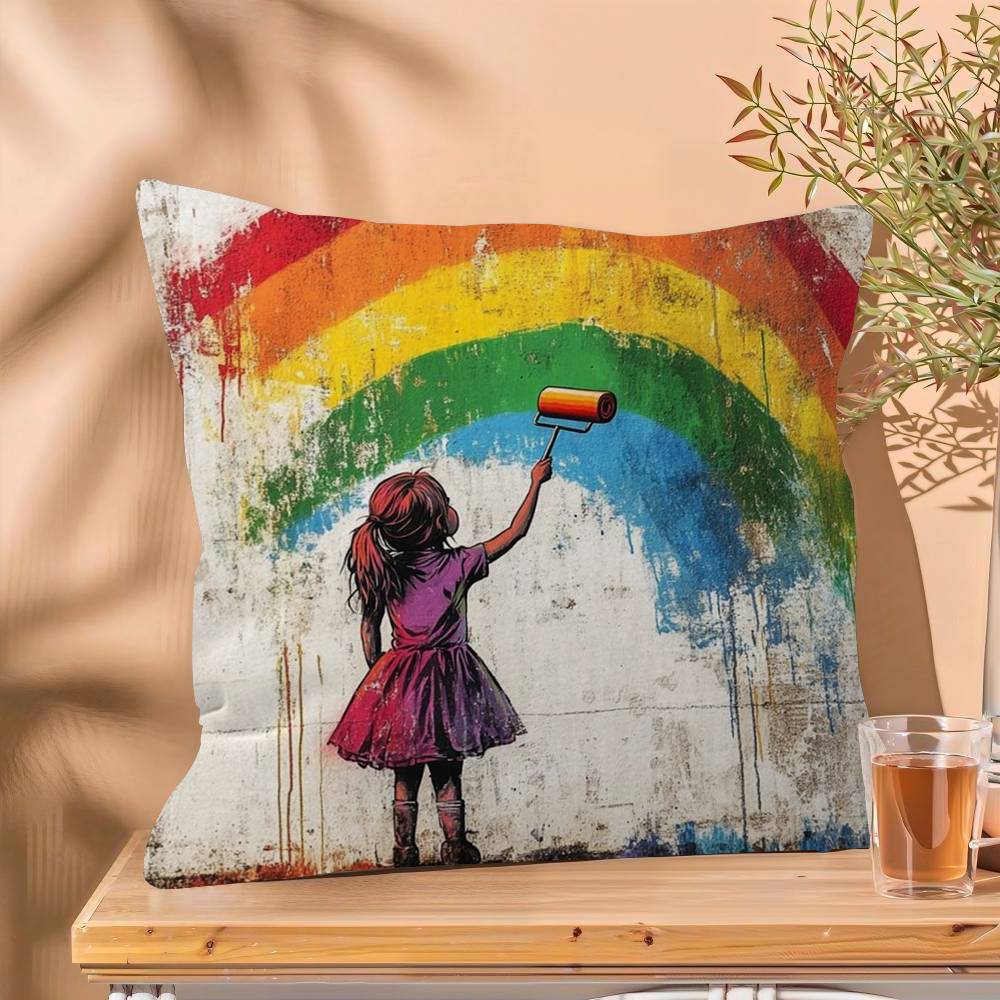 Banksy Street Graffiti Cushion Cover Inches Farmhouse Decor Home Throw Pillow Covers for Couch Decorations