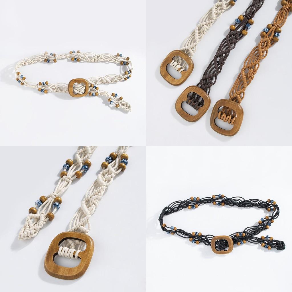 Bohemian Rope Waist Belt Handwoven Cotton Linen Folk Style For Vacation And Daily Use