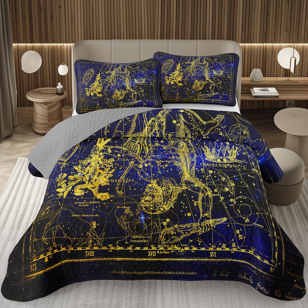 Zodiac Constellation Bedspread Queen/King/Twin Boho Exotic Coverlet Galaxy Star Quilted Bedding Set for Girls Women Room Decor