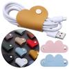 3 Pcs Random Color PU Leather Phone Data Cable Organizer Heart-shaped Cable Clip Hub Wired Headphone Winding Clip