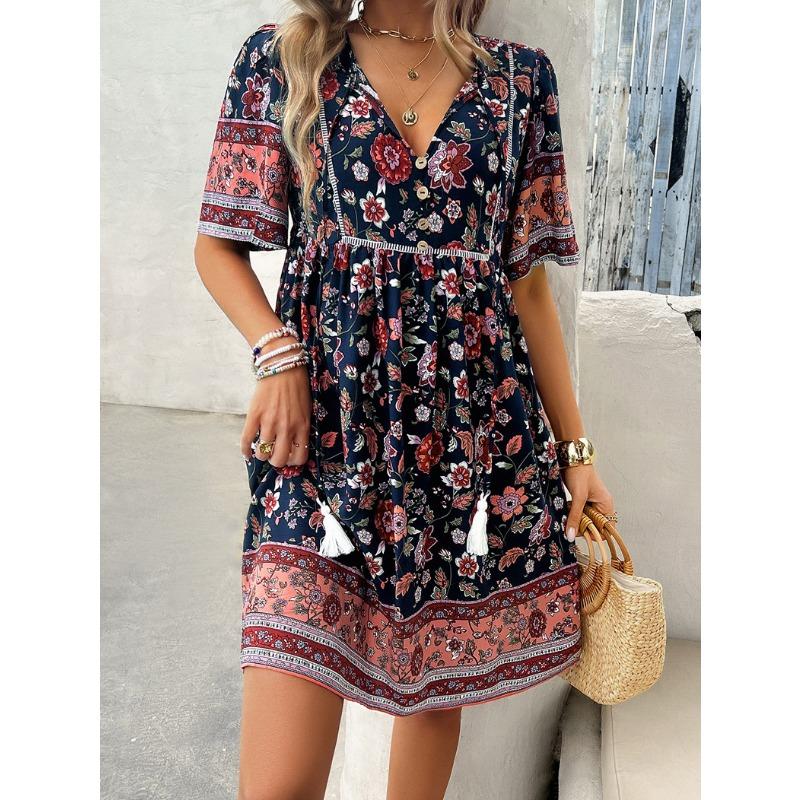 Women's Summer Vacation Printed Short-sleeved Dress