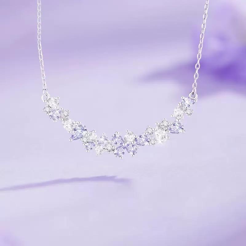 Moshang Wisteria, White Copper Wisteria Flower, Necklace, Female, Light Luxury, Purple Romance, Pendant, Clavicular Chain, Valentine s Day Gift White copper
