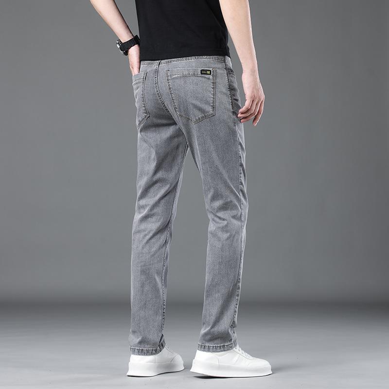 Smoky Gray Tensile Jeans Men's Summer Thin Slim Elastic Retro Casual