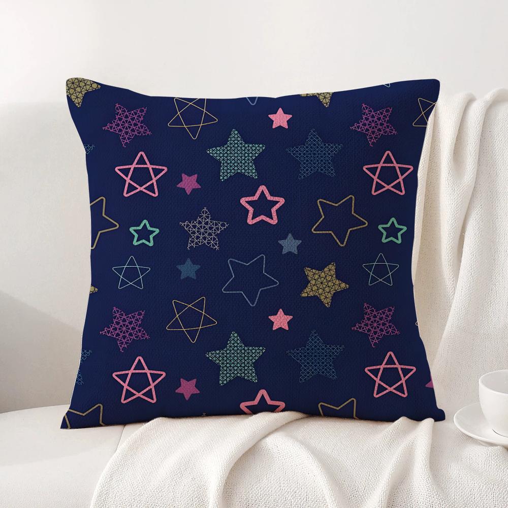 Klassische Sterne Kissenbezug Natürlicher Leinen Bio-Stoff Beidseitiger Druck Sofa Heimdeko Geschenk Kissenbezug