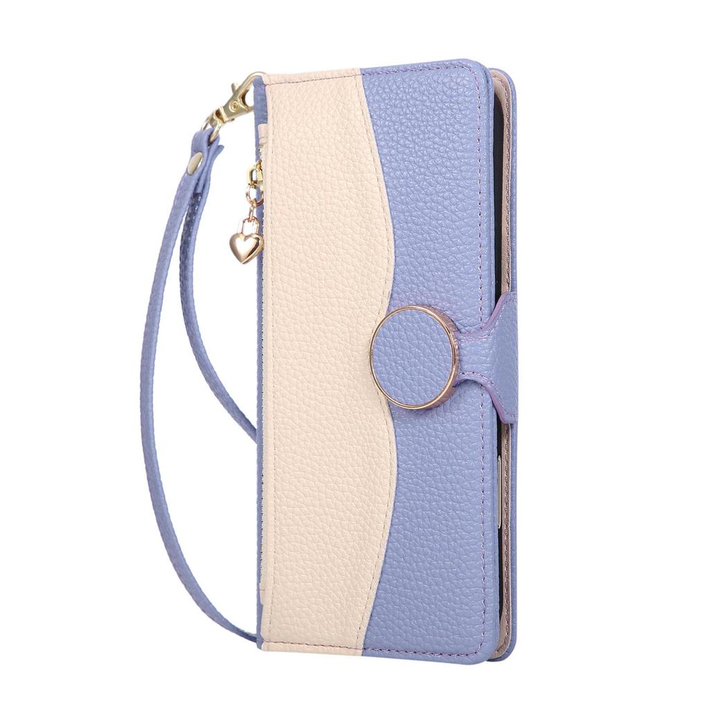 iPhone 17 Color Block Wallet Case: Drop-Proof Leather with Lanyard & Card Slots